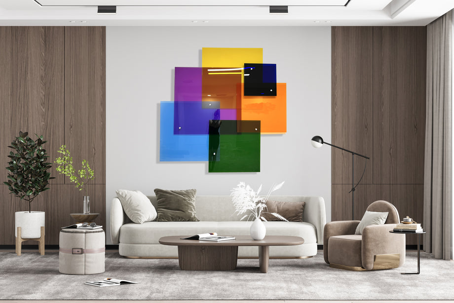 Oversized Multicolor Squares /Transparent Acrylic Art / Wall Sculpture/Abstract Wall Decor/ 3D Wall Art - See Description