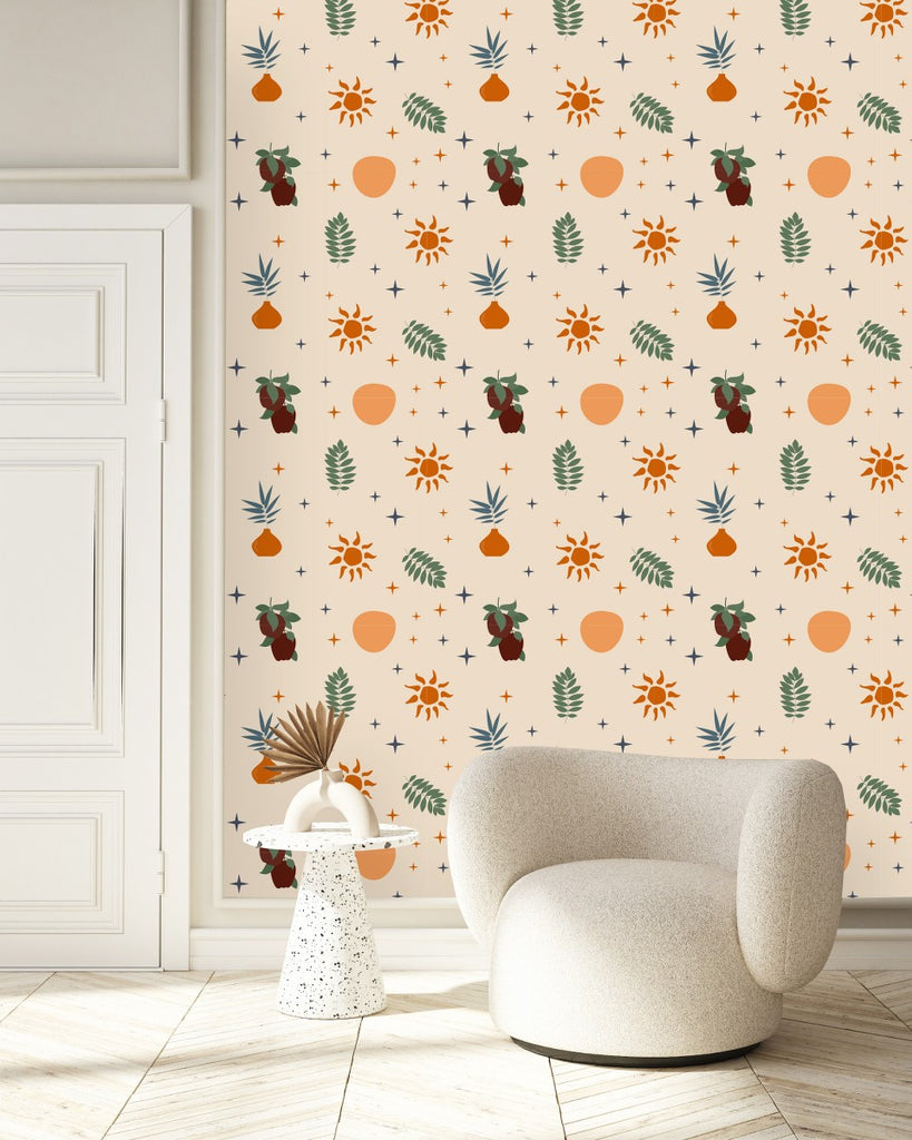 Beige Wallpaper with Plants  uniQstiQ Botanical