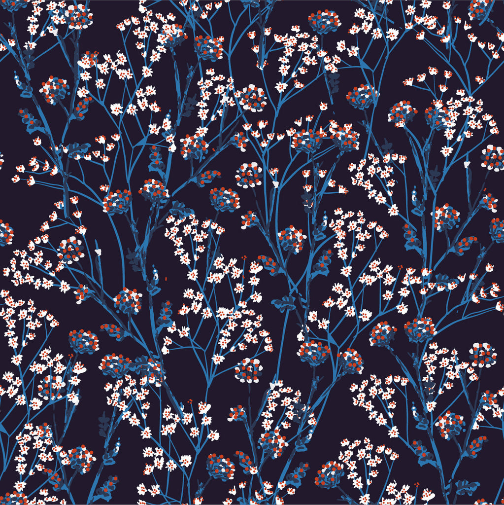 Dark Blue Floral Tree Wallpaper  uniQstiQ Floral