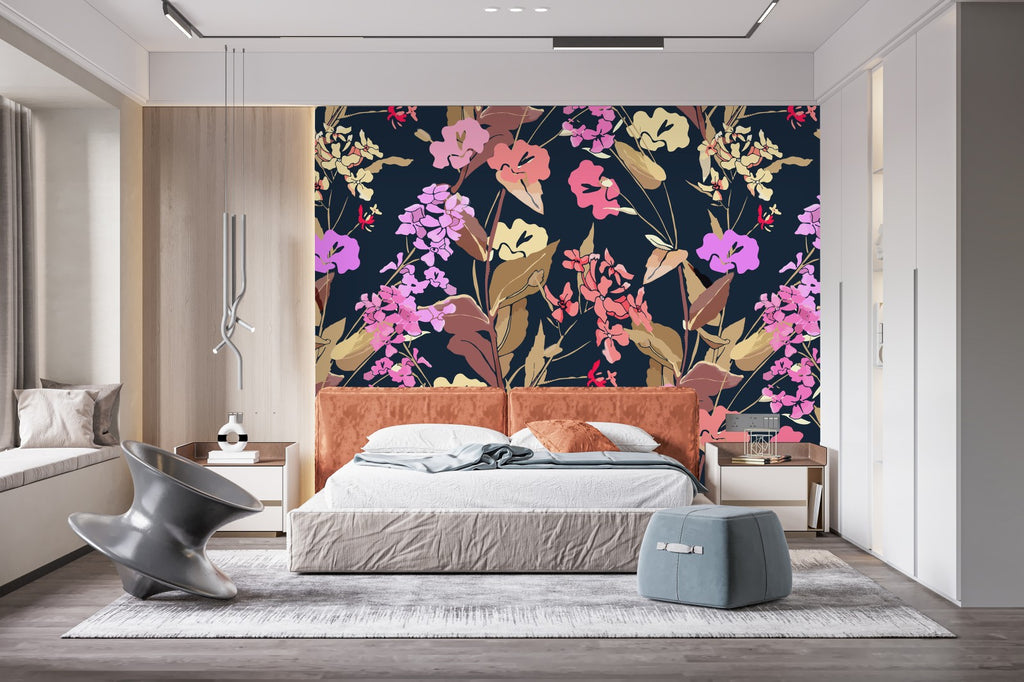 Brightly Pink and Yellow Flowers Wallpaper uniQstiQ Long Murals