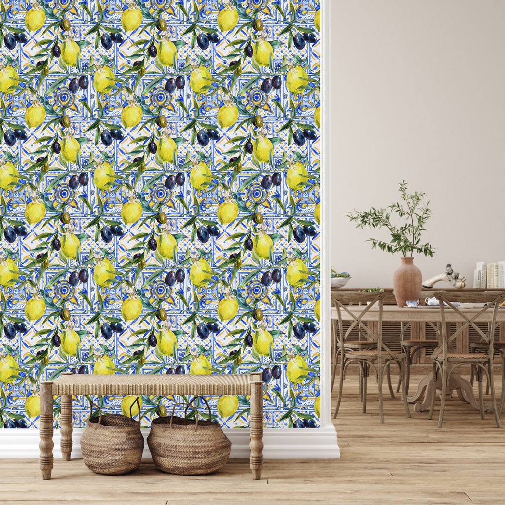 Lemons and Olives Wallpaper uniQstiQ Botanical