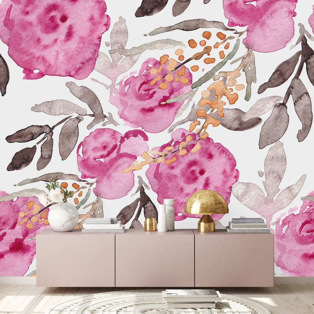 Water Colored Pink Flowers Wallpaper uniQstiQ Murals