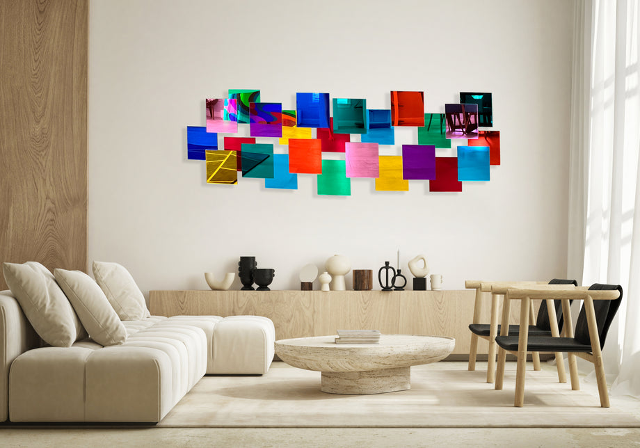 Mirrored Multicolor Cubes Geometric Wall Art 3D