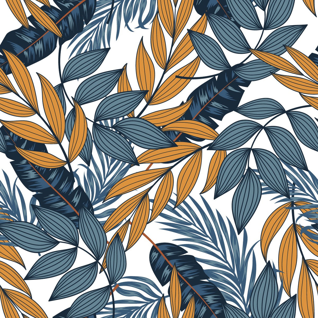 Blue and Orange Leaves Wallpaper uniQstiQ Botanical