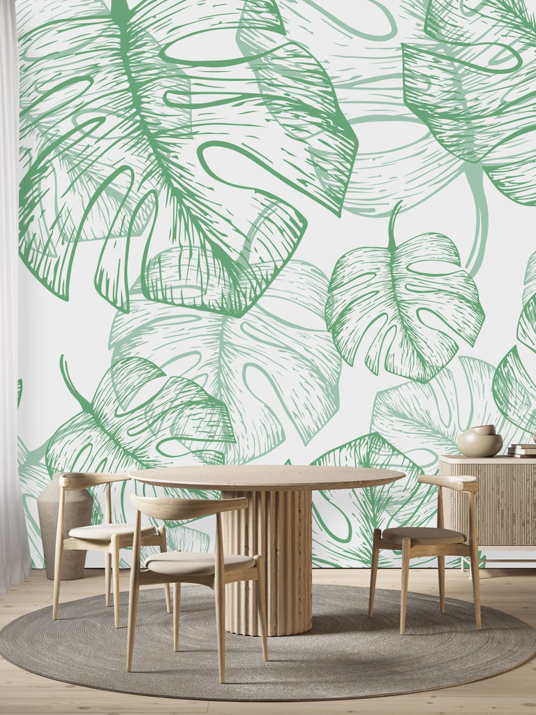 Green Monstera Leaves Wallpaper uniQstiQ Murals