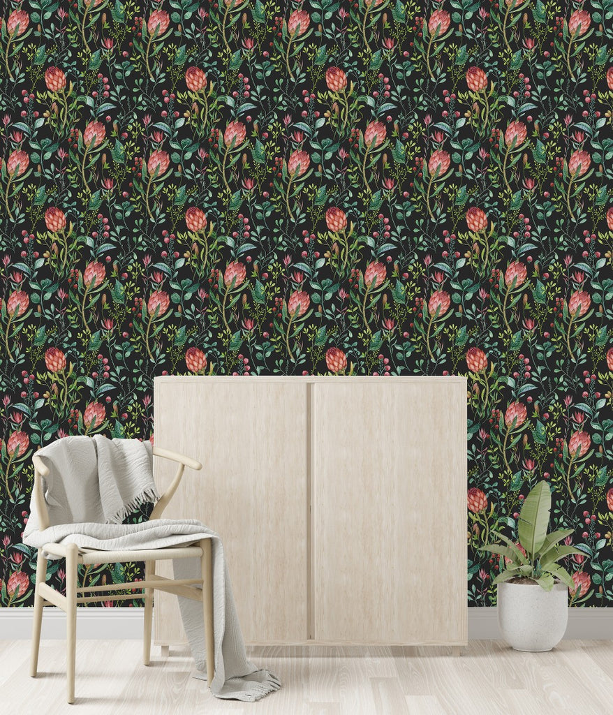 Protea and Raspberries Wallpaper uniQstiQ Floral