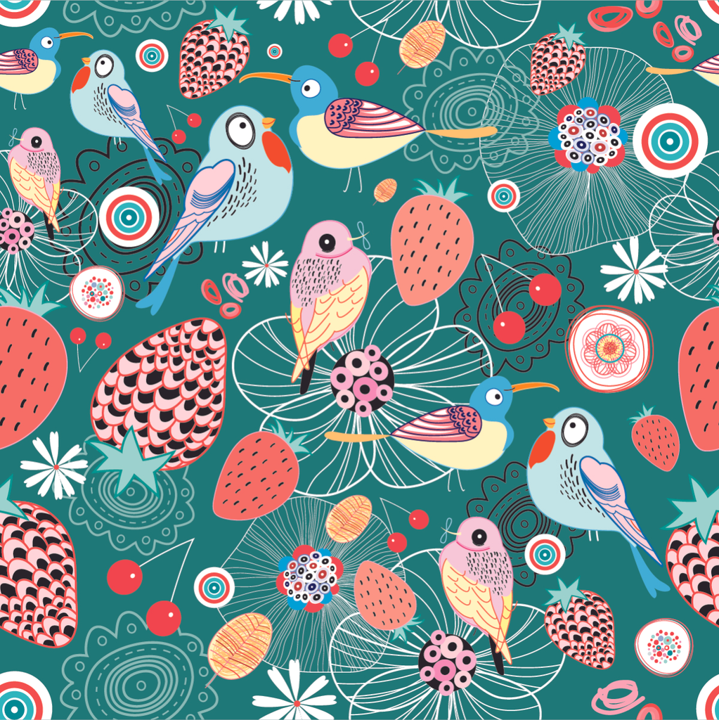 Birds and Strawberries Wallpaper uniQstiQ Kids