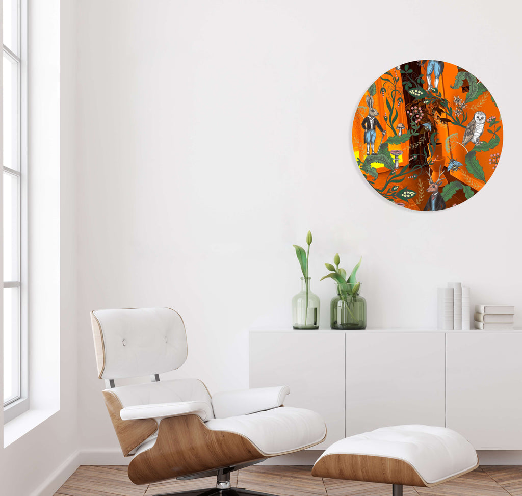 Dark Woodland Animals Mirrored Acrylic Circles Contemporary Home DǸcor Printed acrylic 