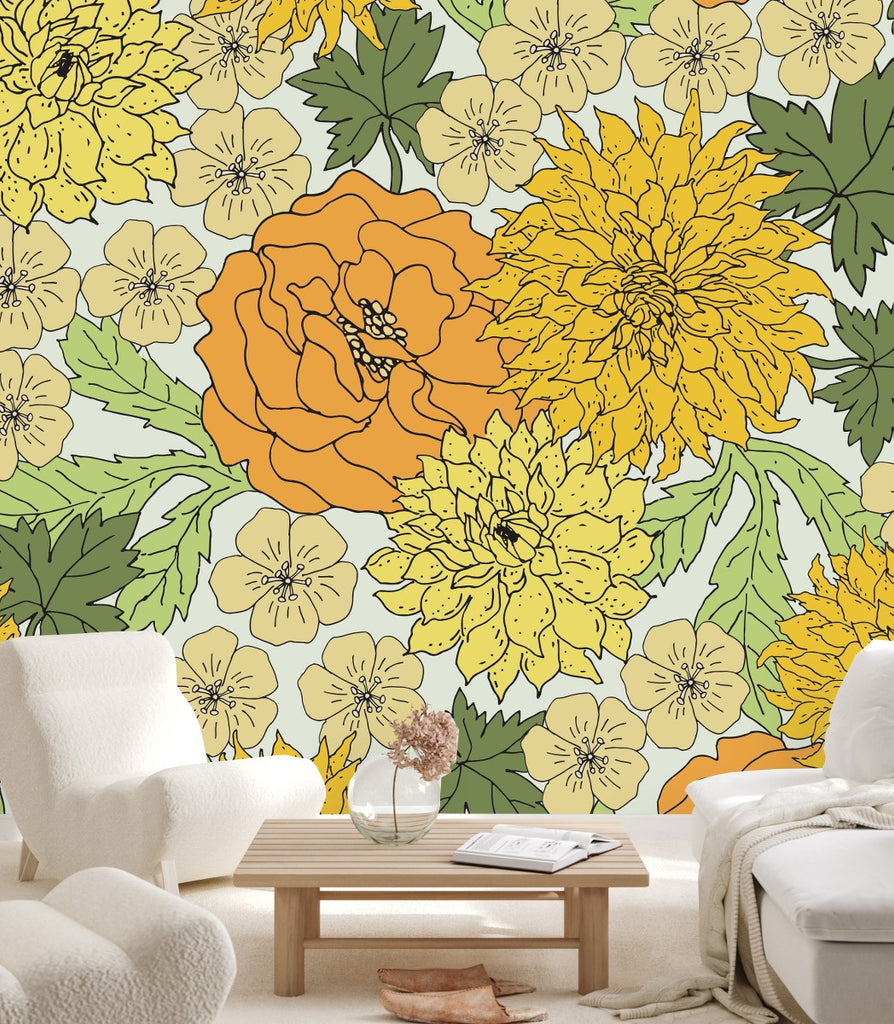 Yellow Floral Wallpaper  uniQstiQ Murals