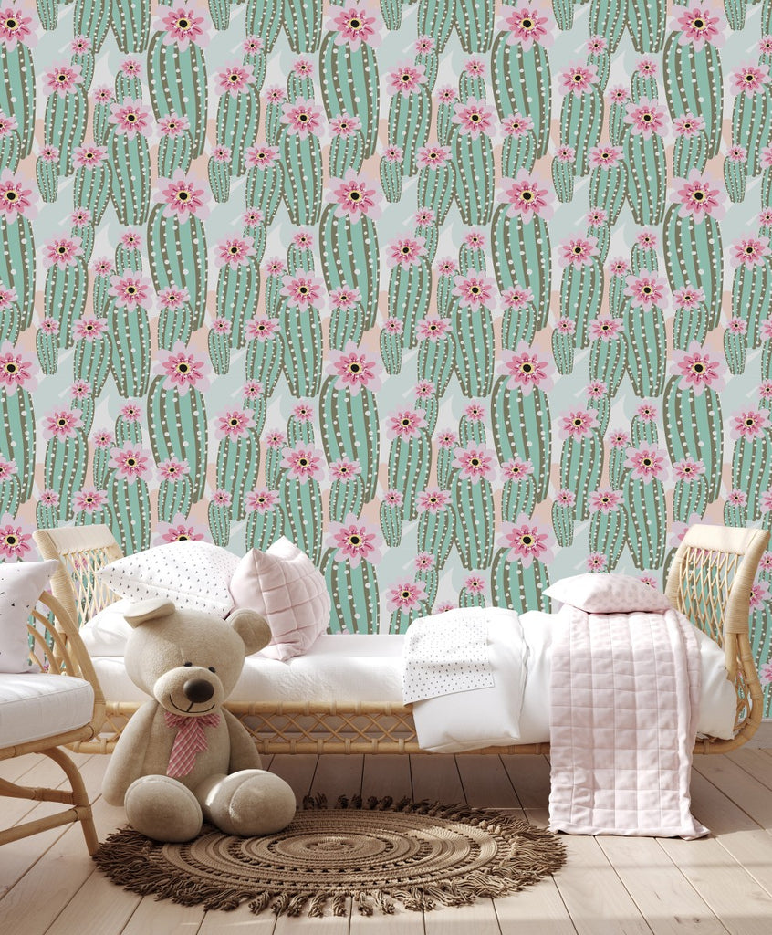 Cactus with Pink Flowers Wallpaper uniQstiQ Kids