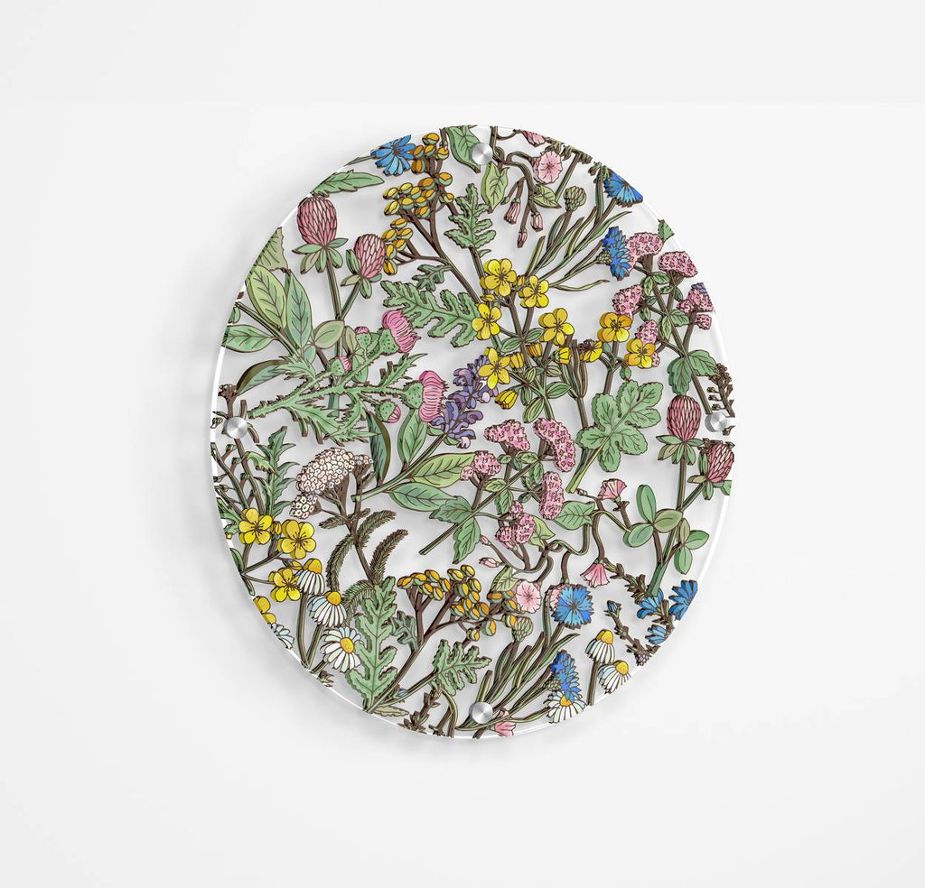 Little Colorful Flowers Printed Transparent Acrylic Circle