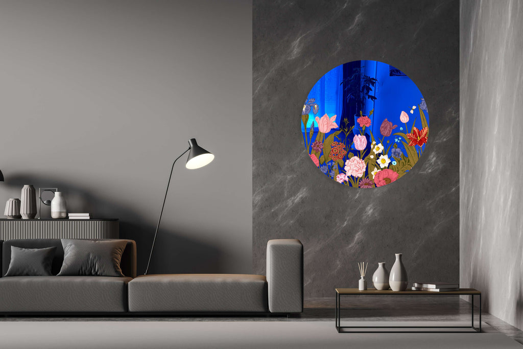 Flowers Mirrored Acrylic Circles Contemporary Home DǸcor Printed acrylic 