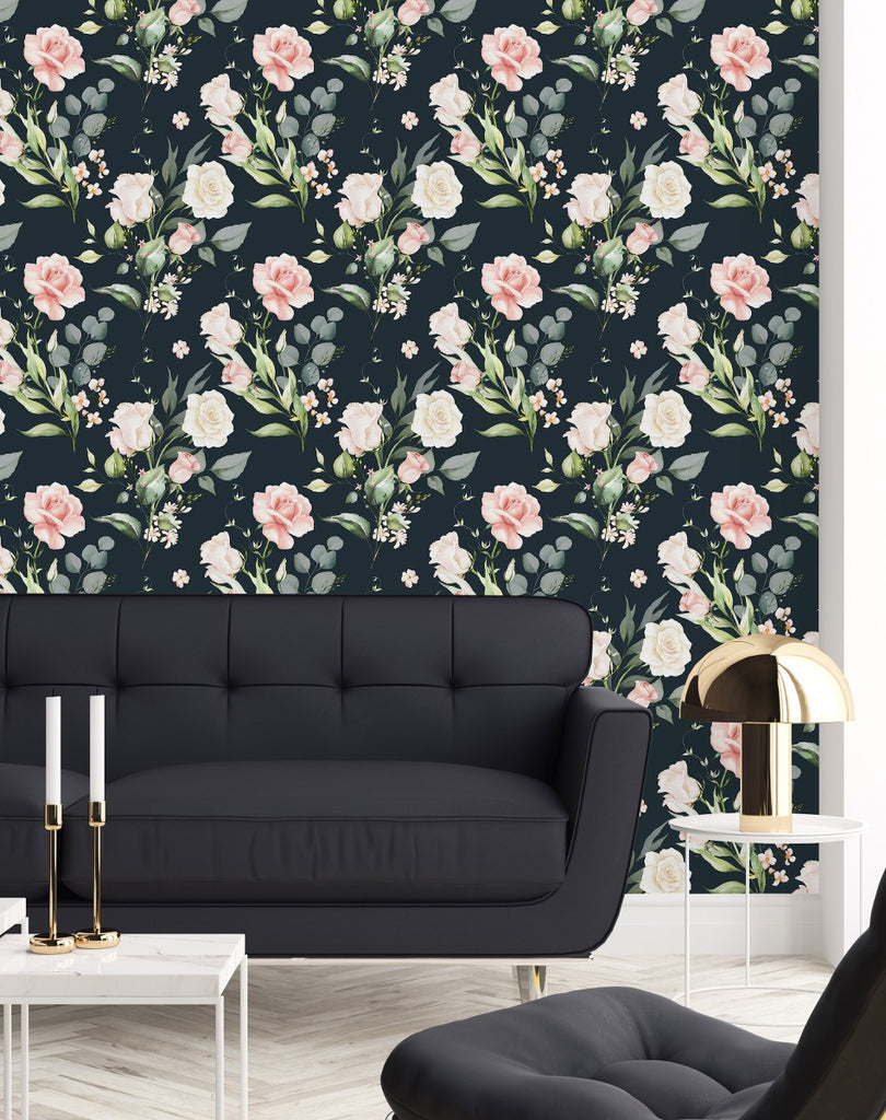 Dark Wallpaper with Roses uniQstiQ Floral