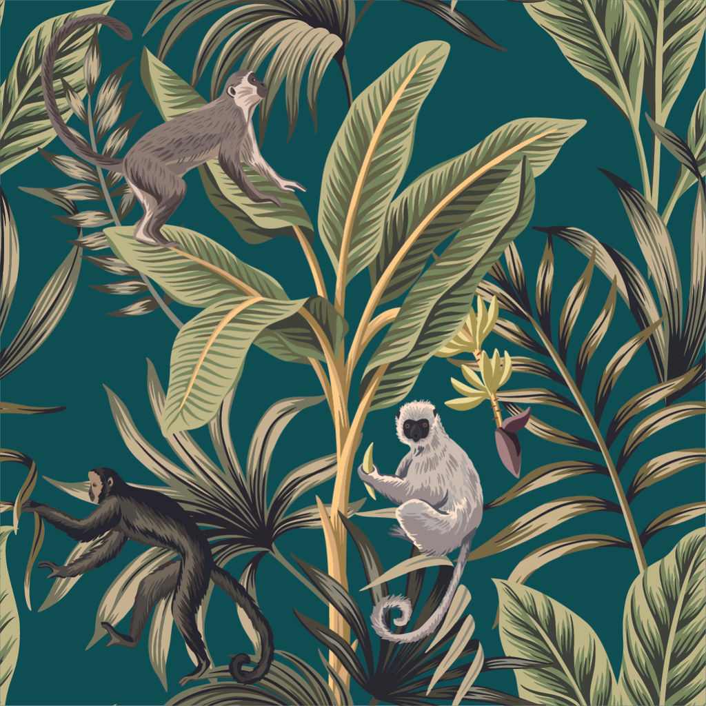 Green Wallpaper with Monkeys uniQstiQ Tropical