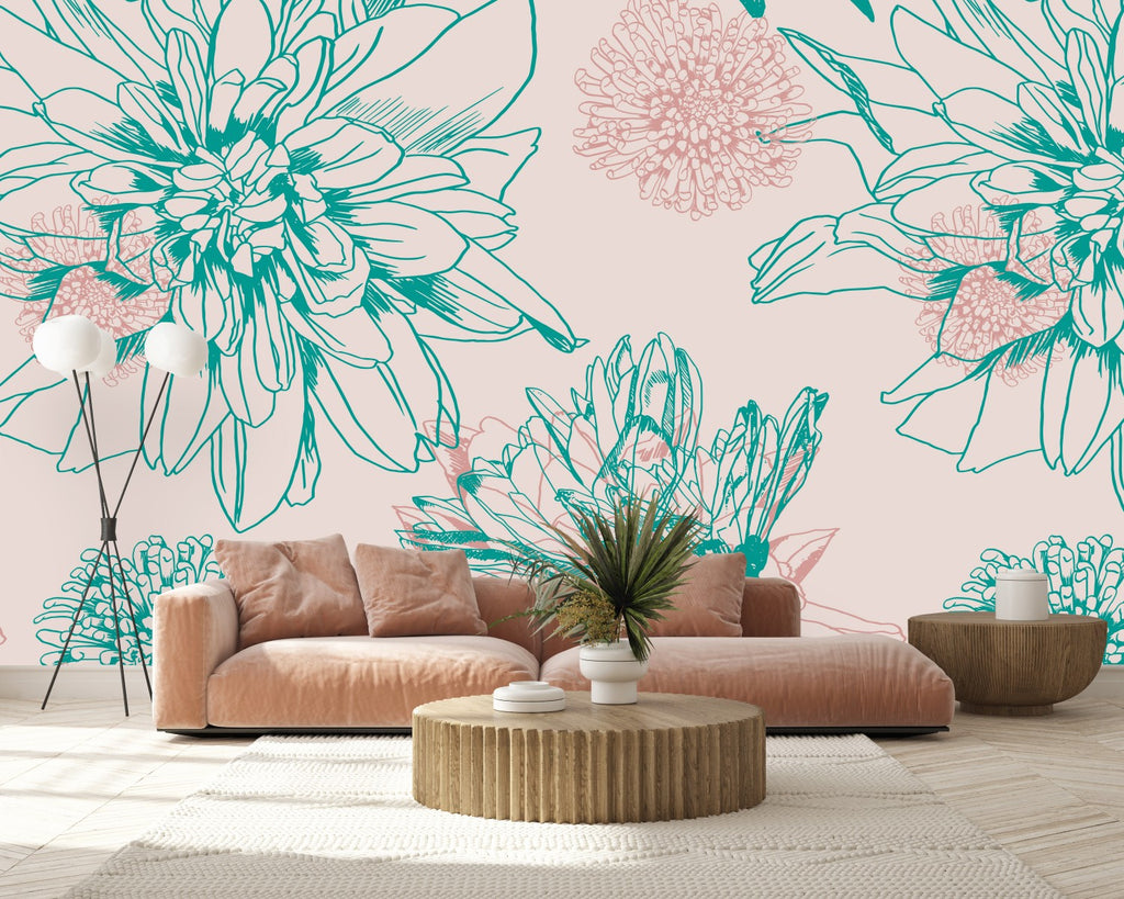Green and Pink Flowers Wallpaper  uniQstiQ Murals