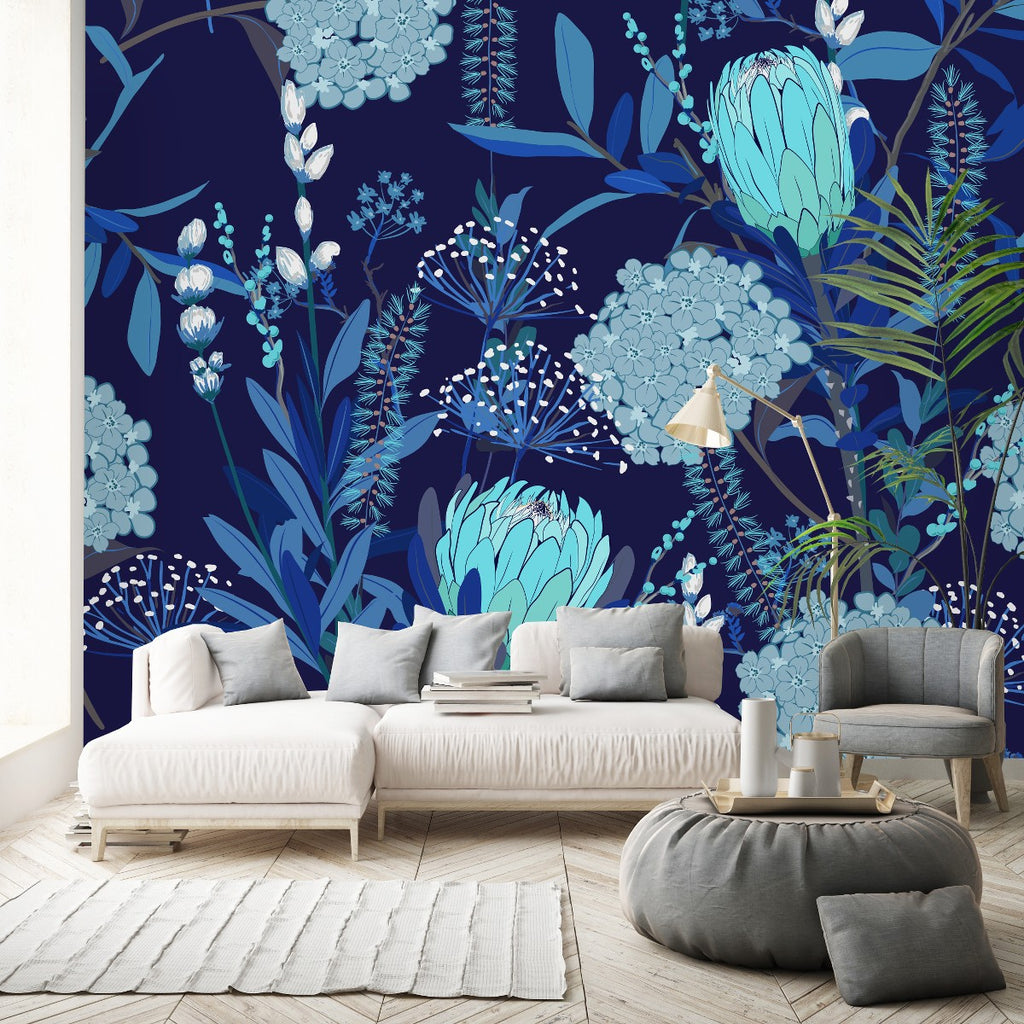 Blue Floral Wallpaper uniQstiQ Murals