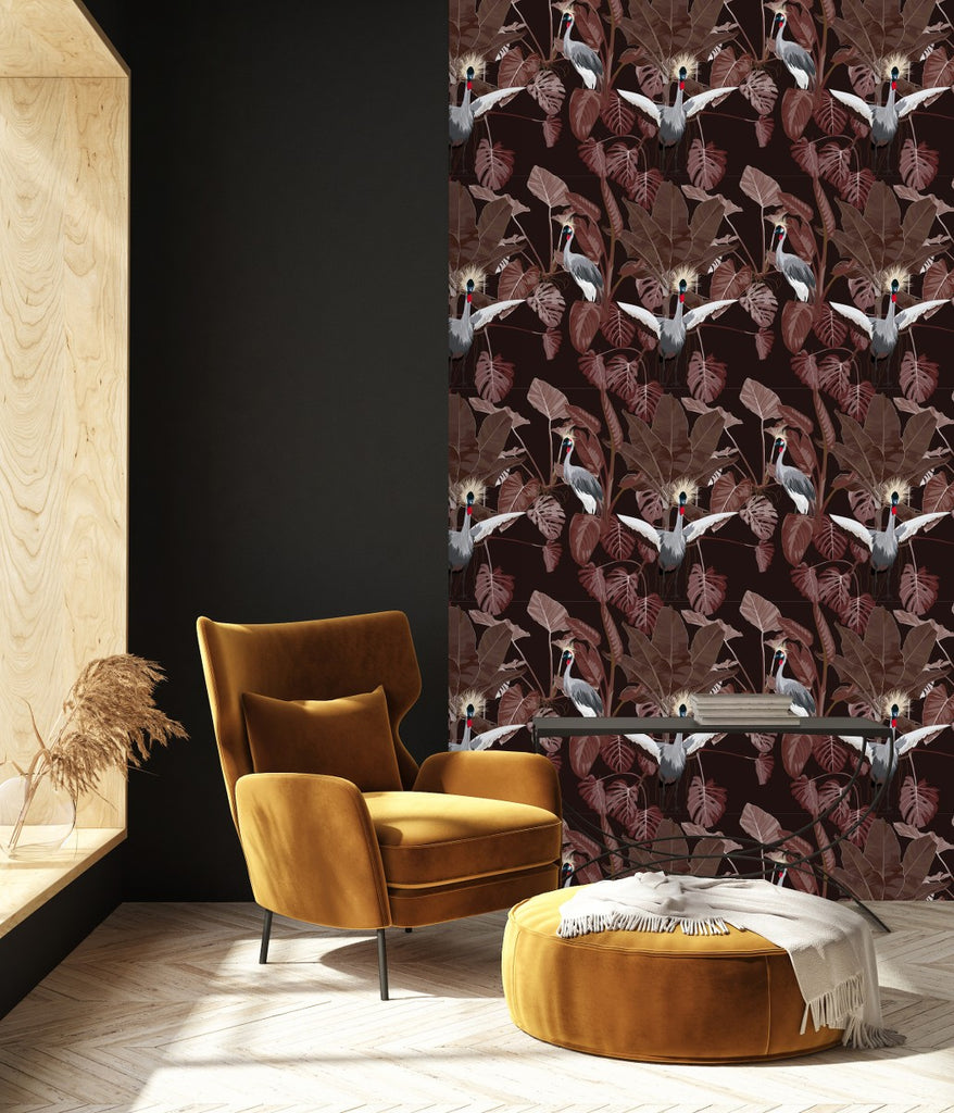 Burgundy Wallpaper with Leaves  uniQstiQ Botanical