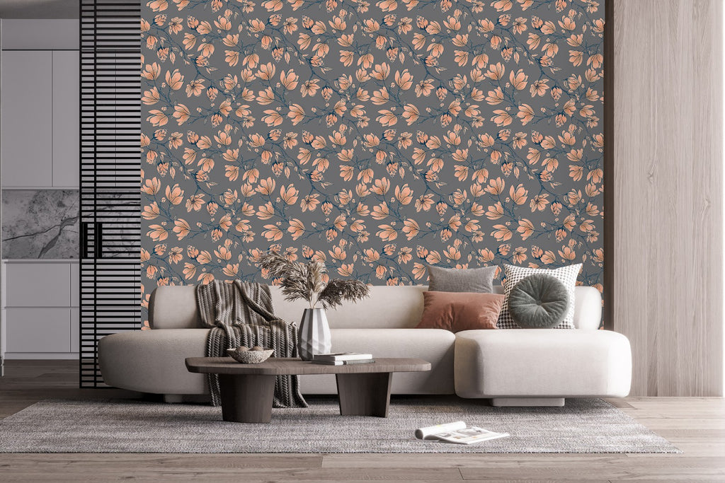 Grey Wallpaper with Beige Flowers uniQstiQ Floral