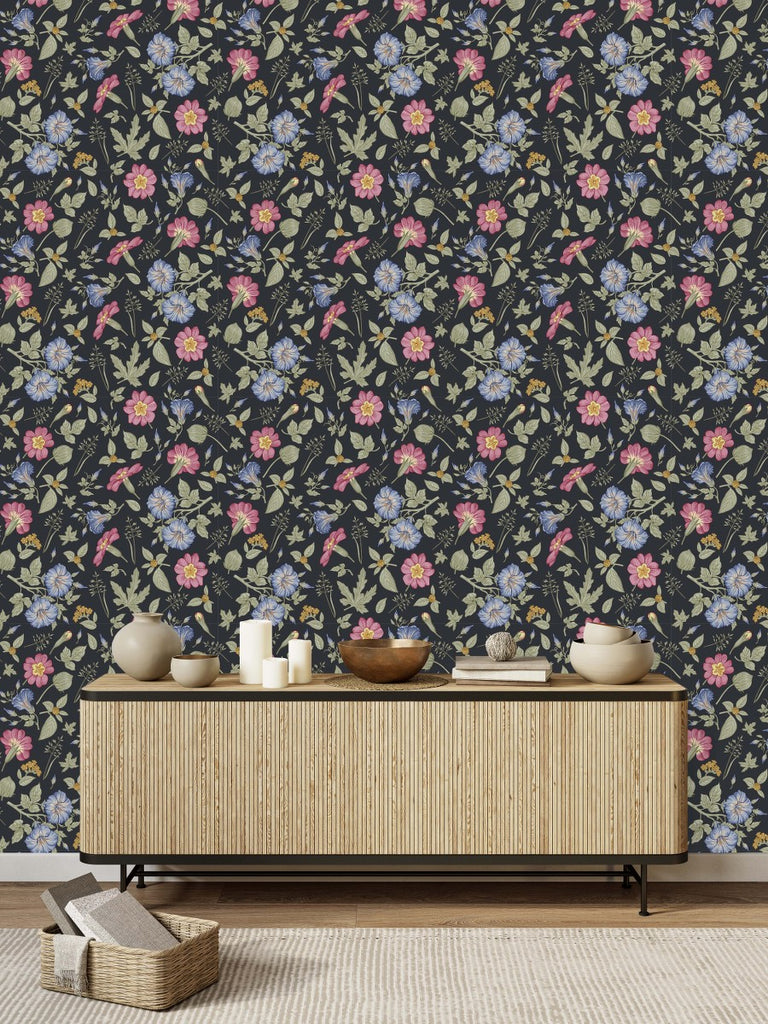 Red and Blue Flowers Wallpaper uniQstiQ Floral