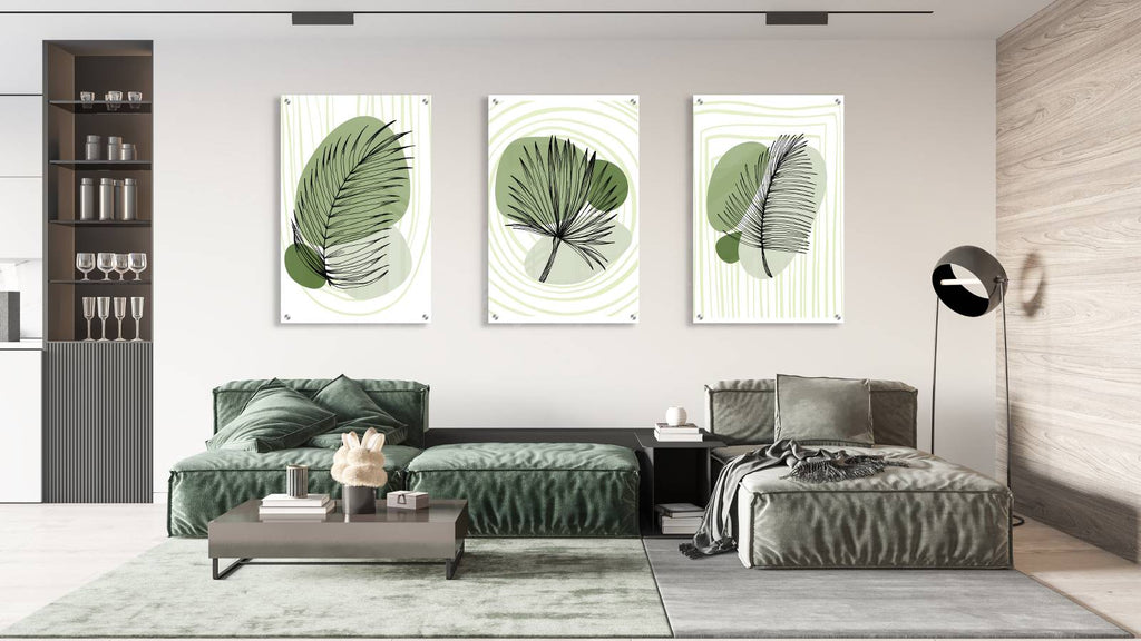 Green Leaves Pattern Set of 3 Prints Modern Wall Art Modern Artwork Image 1