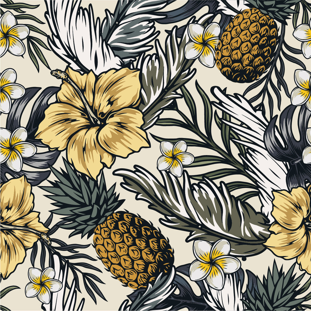 Pineapple and Flowers Wallpaper uniQstiQ Botanical