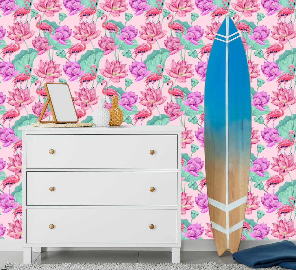 Tropical Picture with Flamingos Wallpaper