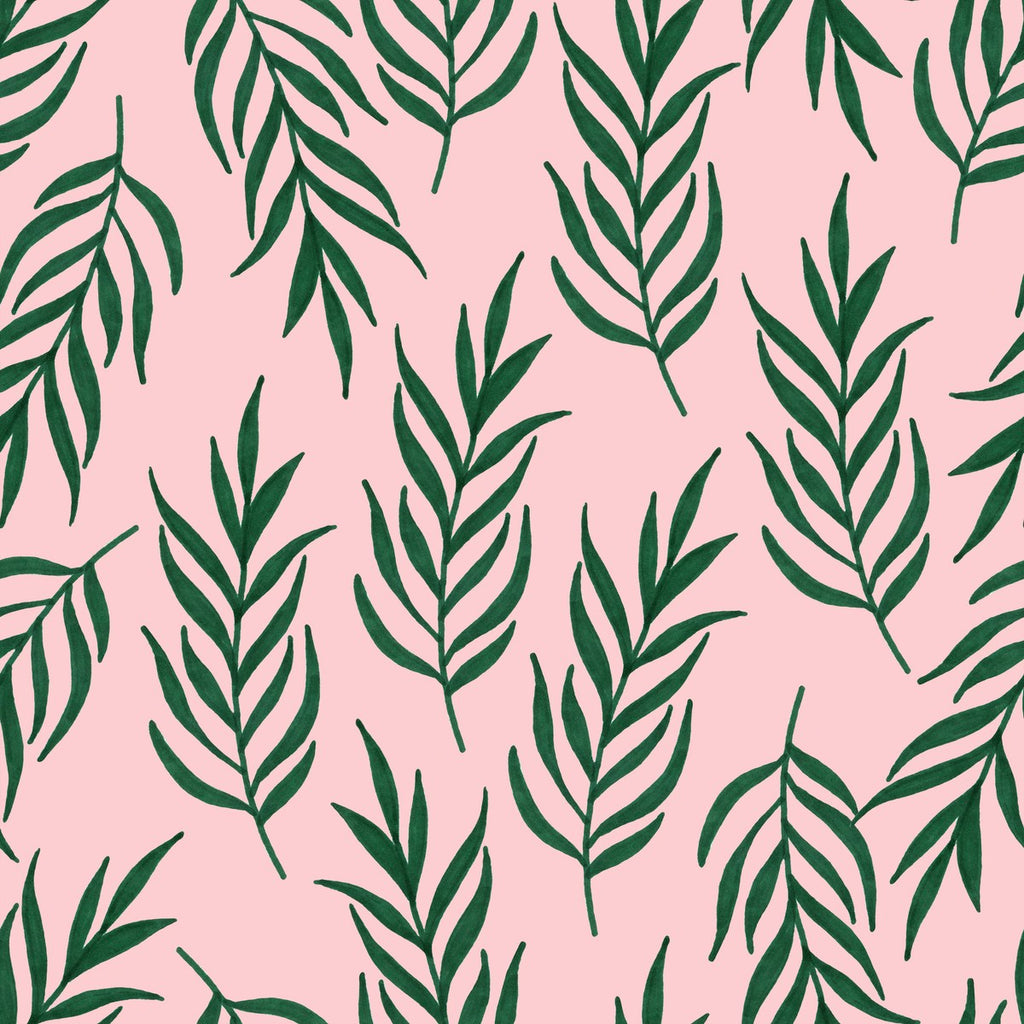 Tropical Leaves on Pink Background Wallpaper