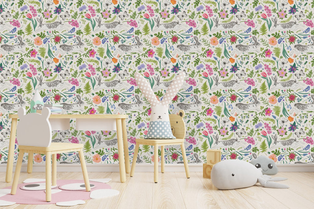 Hares between Flowers Wallpaper uniQstiQ Kids