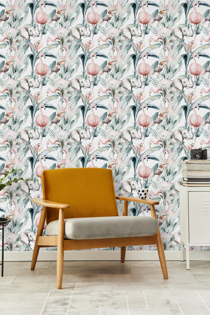 Elephants and Flamingos Wallpaper