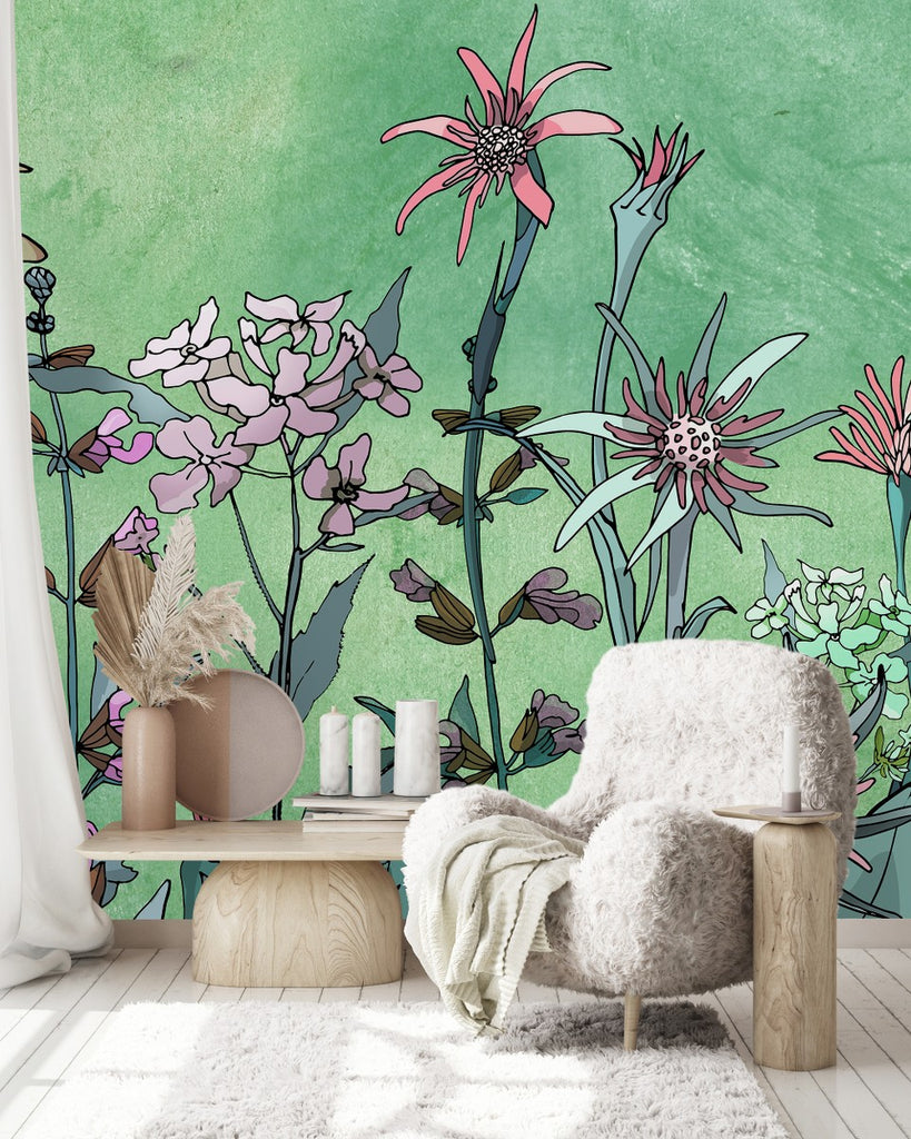 Green Floral Wallpaper uniQstiQ Long Murals