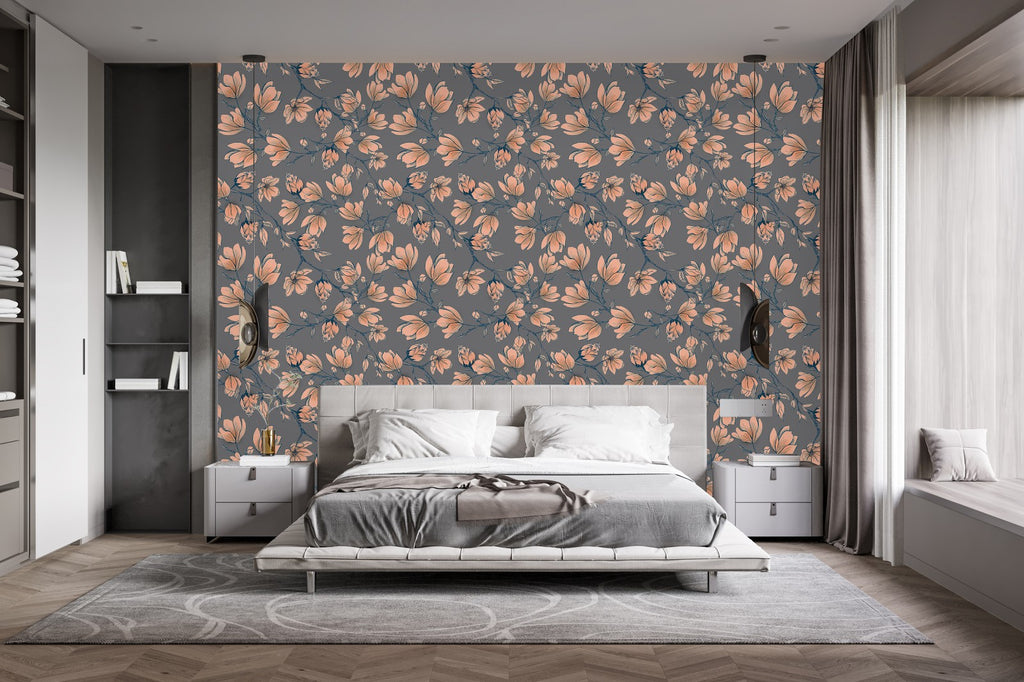 Grey Wallpaper with Beige Flowers uniQstiQ Floral
