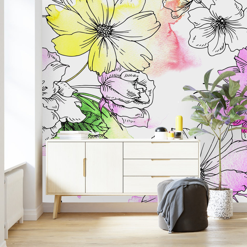 Hand Drawn Floral Wallpaper uniQstiQ Murals