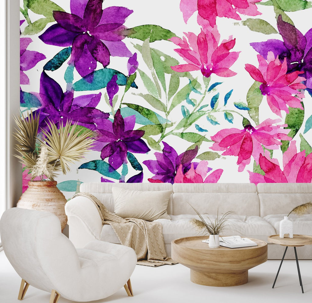 Pink and Violet Flowers Wallpaper uniQstiQ Murals