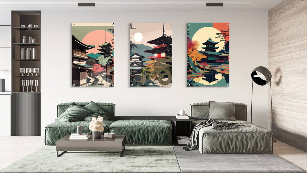 Chinese Landscape Set of 3 Prints Modern Wall Art Modern Artwork Image 1