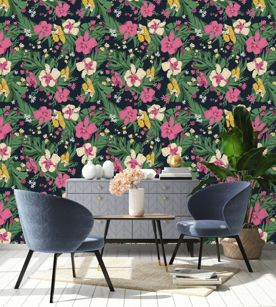 Pink and Yellow Orchid Flowers Wallpaper uniQstiQ Floral