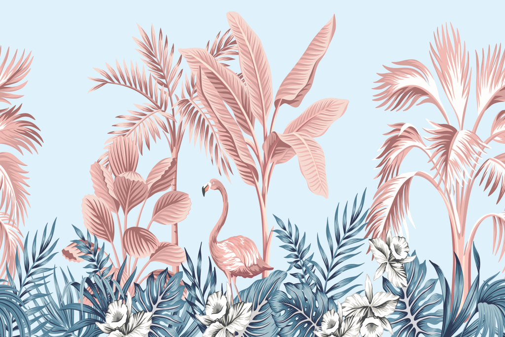Beige Palms and Flamingo Wallpaper uniQstiQ Long Murals