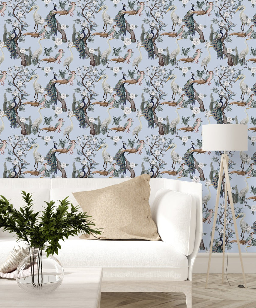 Blue Peacocks Wallpaper