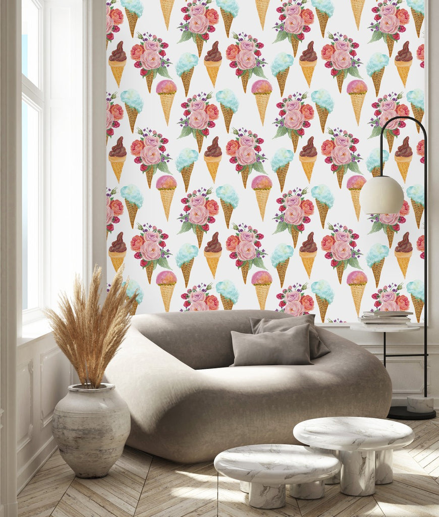 Ice Cream and Flowers Wallpaper uniQstiQ Floral