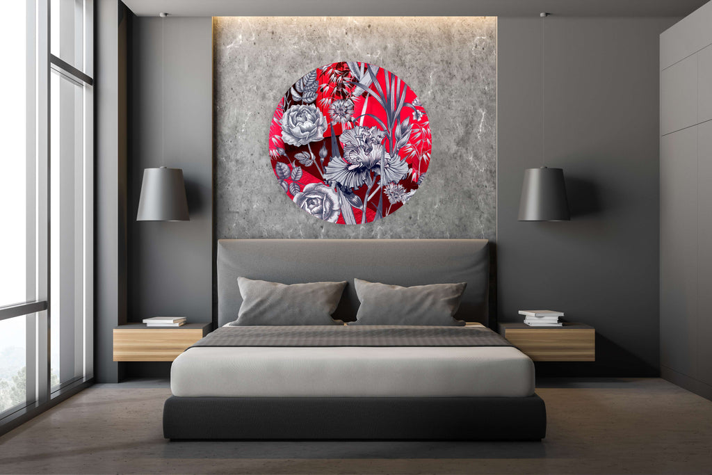 Floral Pattern Flowers Mirrored Acrylic Circles Contemporary Home DǸcor Printed acrylic 