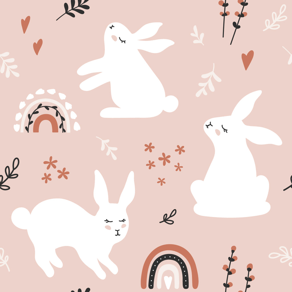 Rabbits on Pink Background Wallpaper