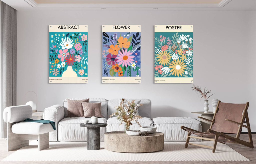 Spring Flowers Pattern Set of 3 Prints Modern Wall Art Modern Artwork Image 1