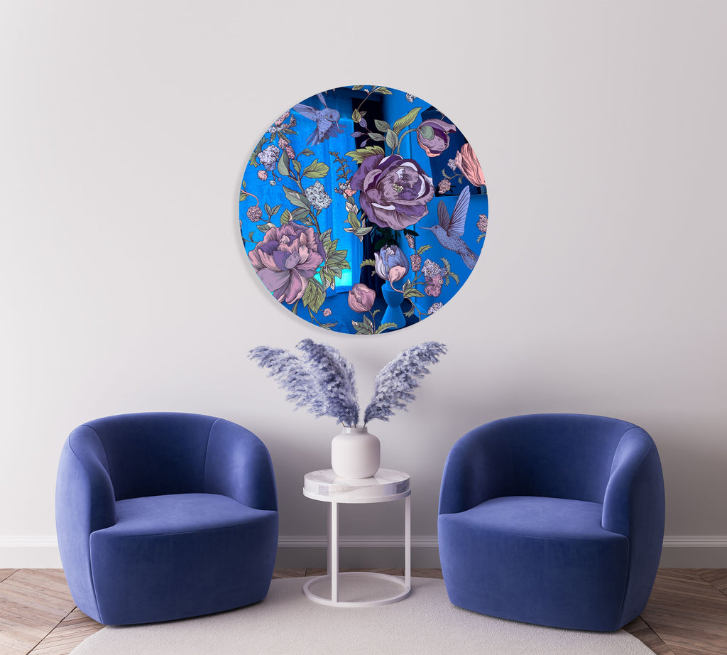 Dark Flowers Mirrored Acrylic Circles Contemporary Home DǸcor Printed acrylic 