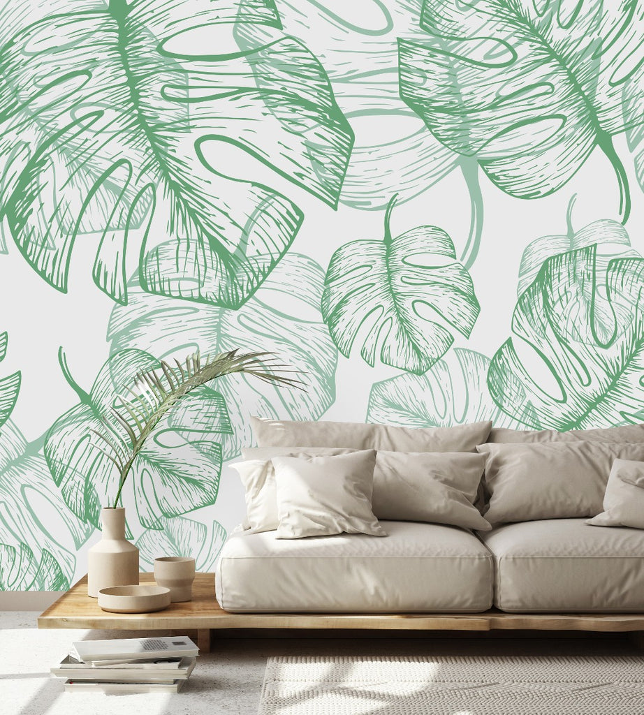 Green Monstera Leaves Wallpaper uniQstiQ Murals