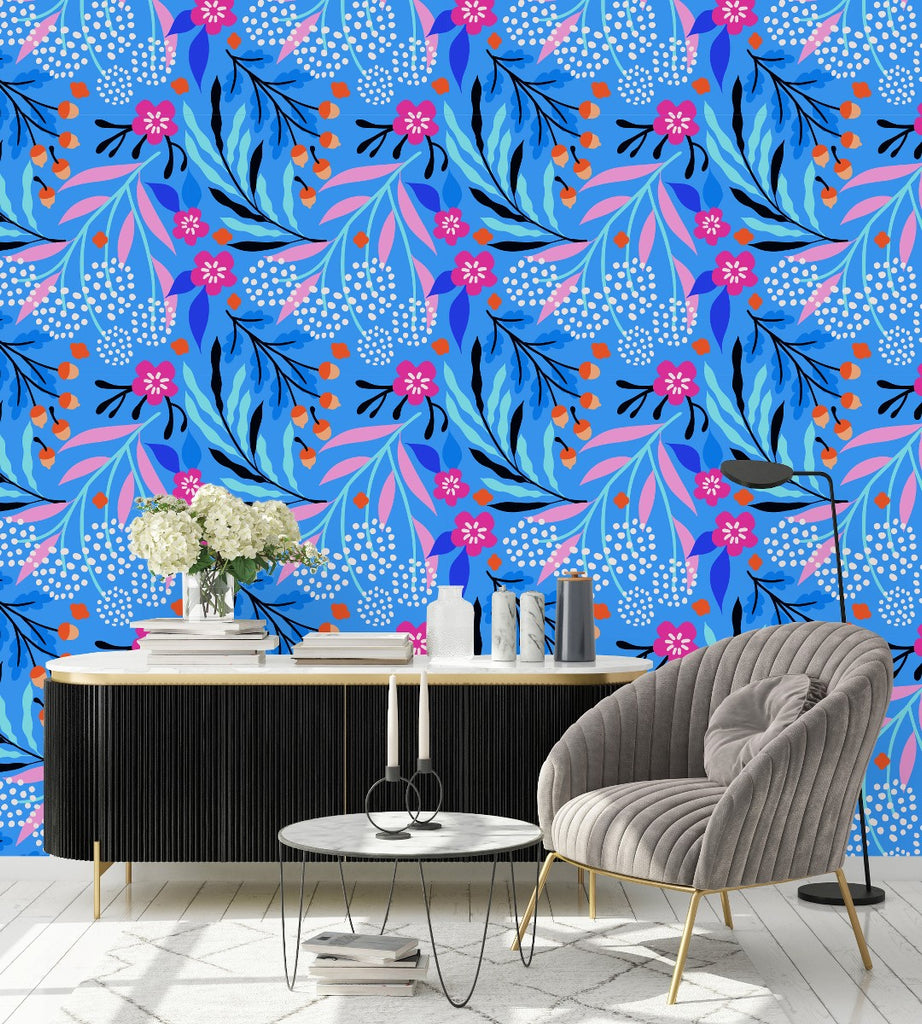 Brightly Blue Wallpaper uniQstiQ Botanical