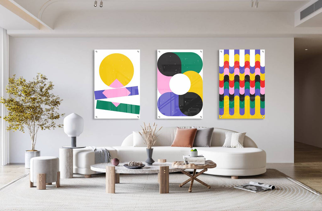 Brightly Geometrical Pattern Set of 3 Prints Modern Wall Art Modern Artwork Image 2