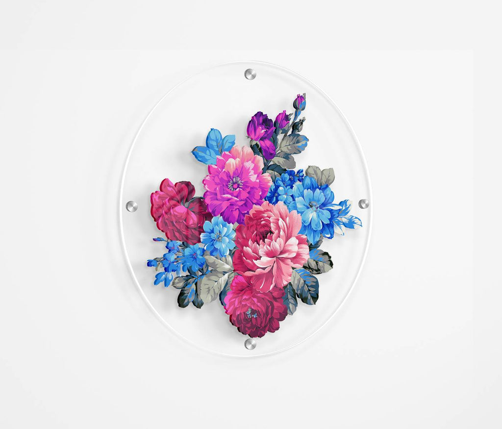 Floral Composition Printed Transparent Acrylic Circle