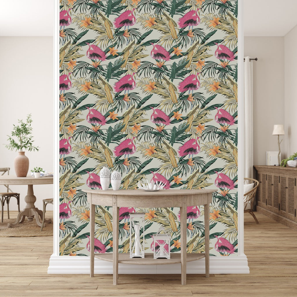 Flamingos and Lilies Wallpaper 