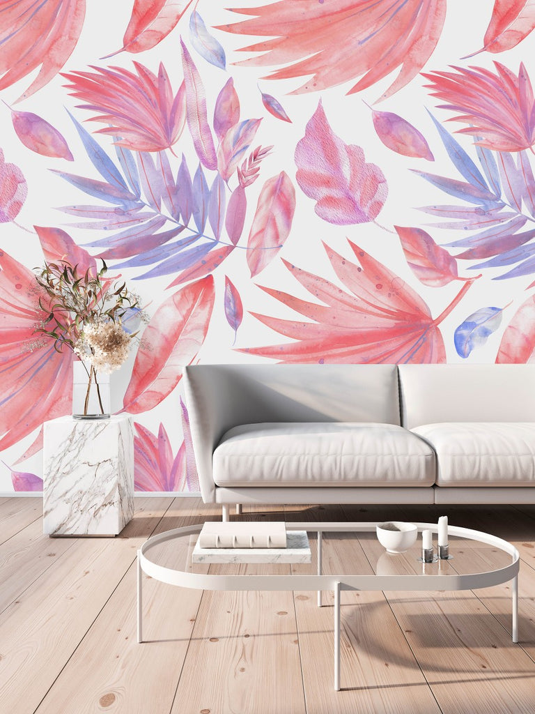 Pink and Blue Leaves Wallpaper  uniQstiQ Murals