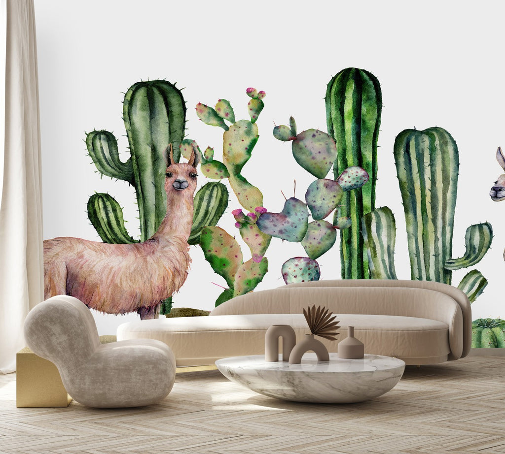 Cactus and Lama Pattern Wallpaper uniQstiQ Long Murals