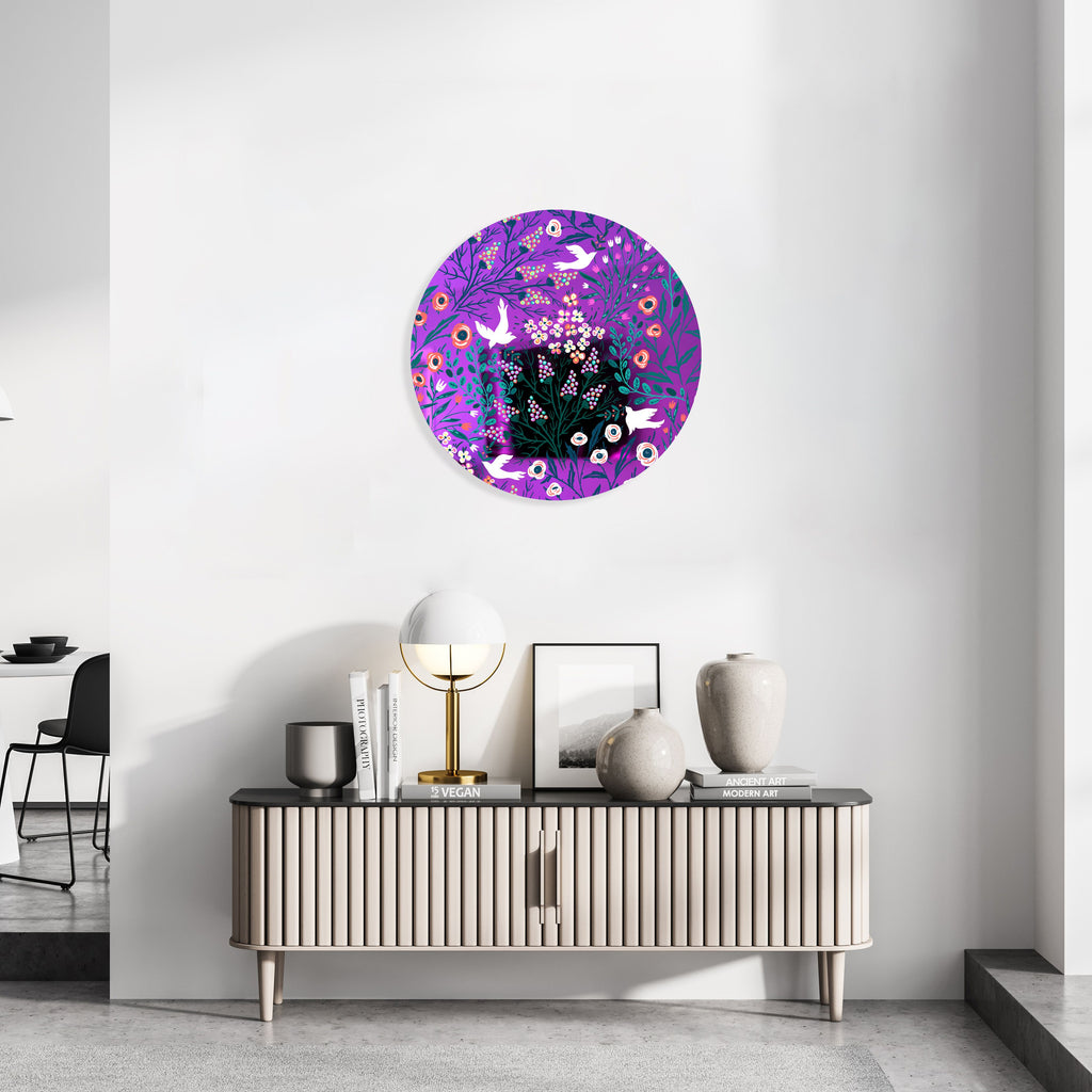 Doves and Flowers Mirrored Acrylic Circles Contemporary Home DǸcor Printed acrylic 